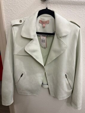 Philosophy Mint Green Suede Moto Jacket